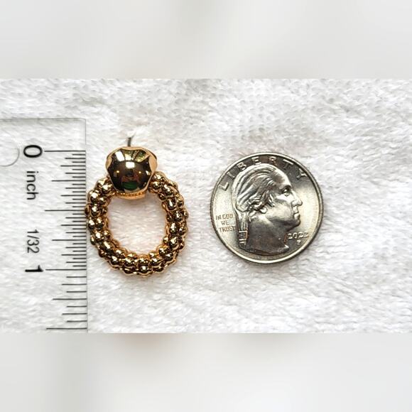 90s Revival Beaded Gold Circle Earrings - Door Knocker Style - Picture 7 of 7